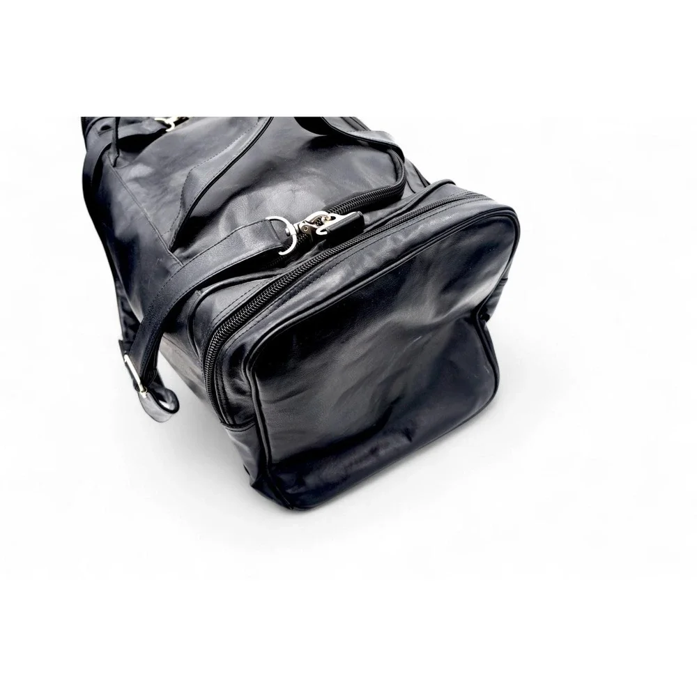 Vintage 1990s NBC Sports Group Black Leather Duffle Bag 90s